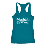 WHITE READY TO RIDE WITH SWIRLS RACERBACK TANK TOP