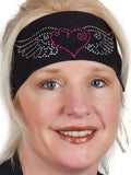 Tie-back Stretchy Rhinestone Bandana Pink Heart with Wings Design, 2 Colors