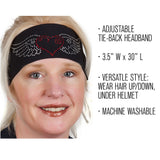 Tie-back Stretchy Rhinestone Bandana Heart with Wings Design, 2 Colors