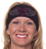 Tie-back Stretchy Rhinestone Bandana Red Heart with Wings Design, 2 Colors
