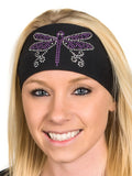 purple dragonfly open road girl rhinestone headwrapTie-back Stretchy Rhinestone Bandana Purple Dragonfly Design, 4 Colors