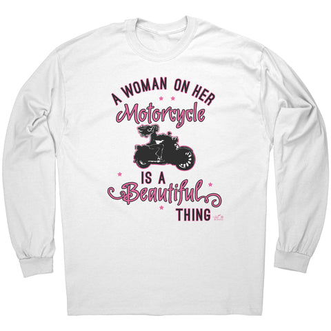 PINK A Woman on her Motorcycle is a Beautiful Thing Unisex Long Sleeve Tee
