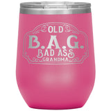 OLD B.A.G. BADASS GRANDMA OPEN ROAD GIRL (12 OUNCES) INSULATED WINE TUMBLER, 16 COLORS