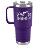 OPEN ROAD GIRL, NO SWIRLS (20 OUNCES) TRAVEL MUG WITH HANDLE, 16 COLORS
