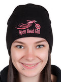 Embroidered Open Road Girl Black Beanie