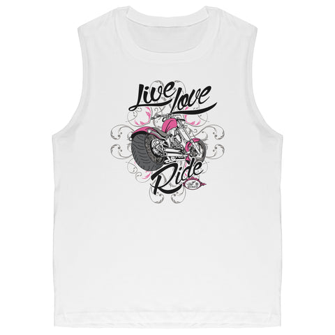 PINK Live Love Ride with Motorcycle UNISEX White Muscle Tee