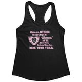 Pink/White Here is to Strong Independent Women Ladies Racerback Tank Top, 10 COLORS