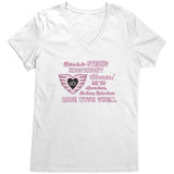Pink/White Here is to Strong Independent Women Ladies Vneck Tee, 8 COLORS