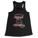 RED A Woman on her Motorcycle is a Beautiful Thing Flowy Women's Raceback Tank Top