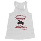RED A Woman on her Motorcycle is a Beautiful Thing Flowy Women's Raceback Tank Top