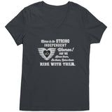 White/Grey Here is to Strong Independent Women Ladies Vneck Tee, 8 COLORS