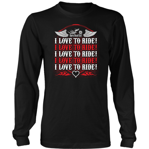 RED I Love To Ride UNISEX Long Sleeve T-Shirt- Crewneck