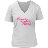 PINK READY TO RIDE WOMEN'S VNECK TEE