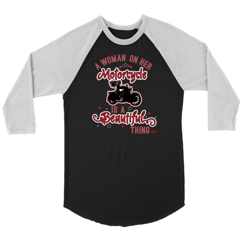 RED A Woman on her Motorcycle is a Beautiful Thing 3/4 Sleeve Tee