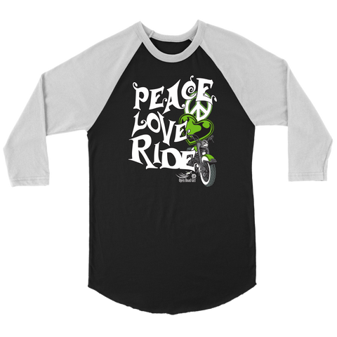 GREEN PEACE LOVE RIDE UNISEX 3/4 RAGLAN SHIRT
