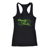 GREEN  READY TO RIDE WITH SWIRLS RACERBACK TANK TOP