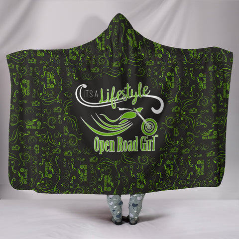 GREEN//Black Open Road Girl Hooded Blanket, 2 Sizes