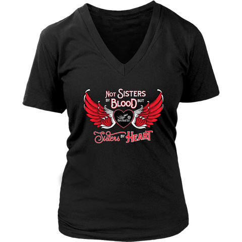 RED Not Sisters by Blood...Open Road Girl V-Neck Shirt
