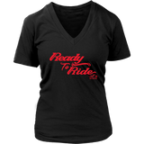 RED READY TO RIDE WOMEN'S VNECK TEE