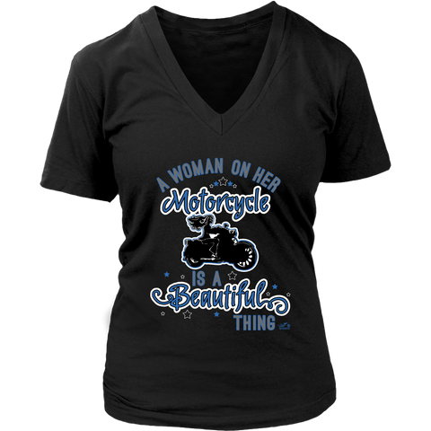 BLUE A Woman on her Motorcycle is a Beautiful Thing Vneck Tee