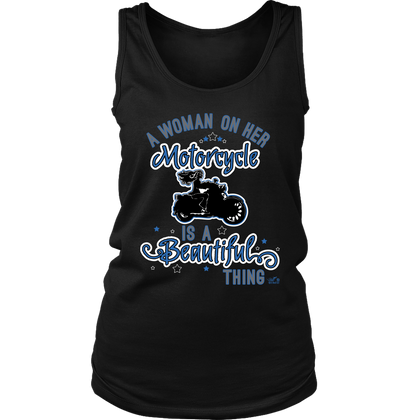 BLUE A Woman on her Motorcycle is a Beautiful Thing Full Back Tank Top