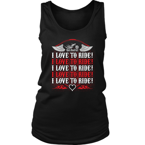 RED I Love To Ride Full Back Women’s Tank Top
