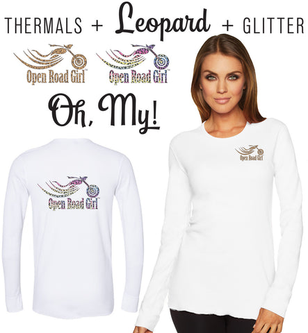 LEOPARD Print Open Road Girl WHITE Thermal Long Sleeve Tee, 2 COLORS
